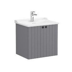 Vitra Root Groove 69277 Lavabo Dolabı, Kapaklı, 60 Cm, Mat Gri, Klasik Lavabolu